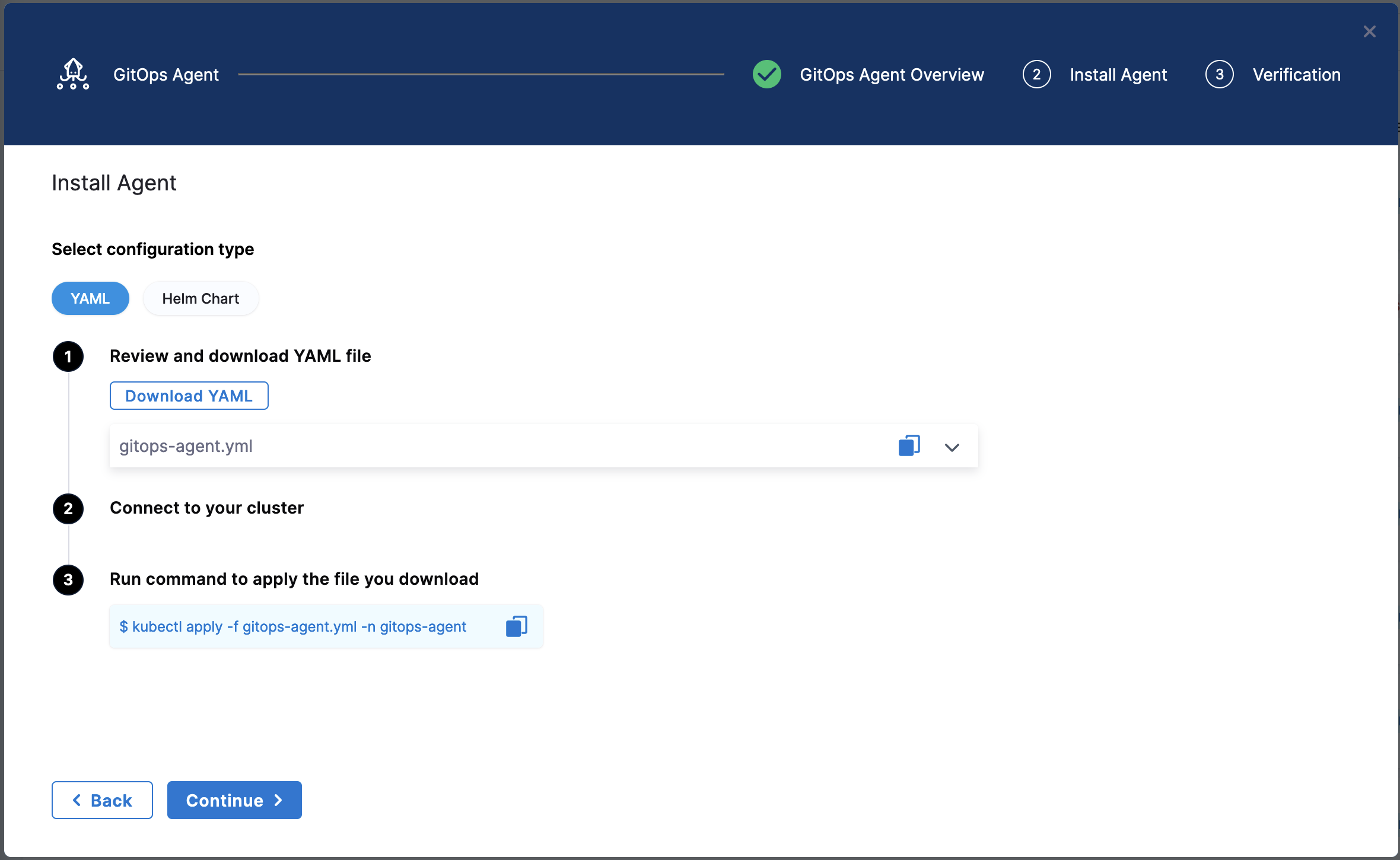 Download YAML or Helm chart setting